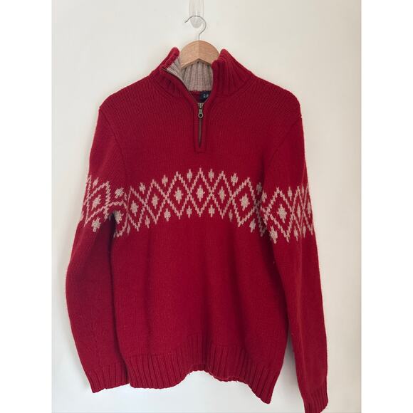 GAP Lambswool Fair Isle Classic Holiday Festive Print Half-Zip Sweater - M - Picture 2 of 7